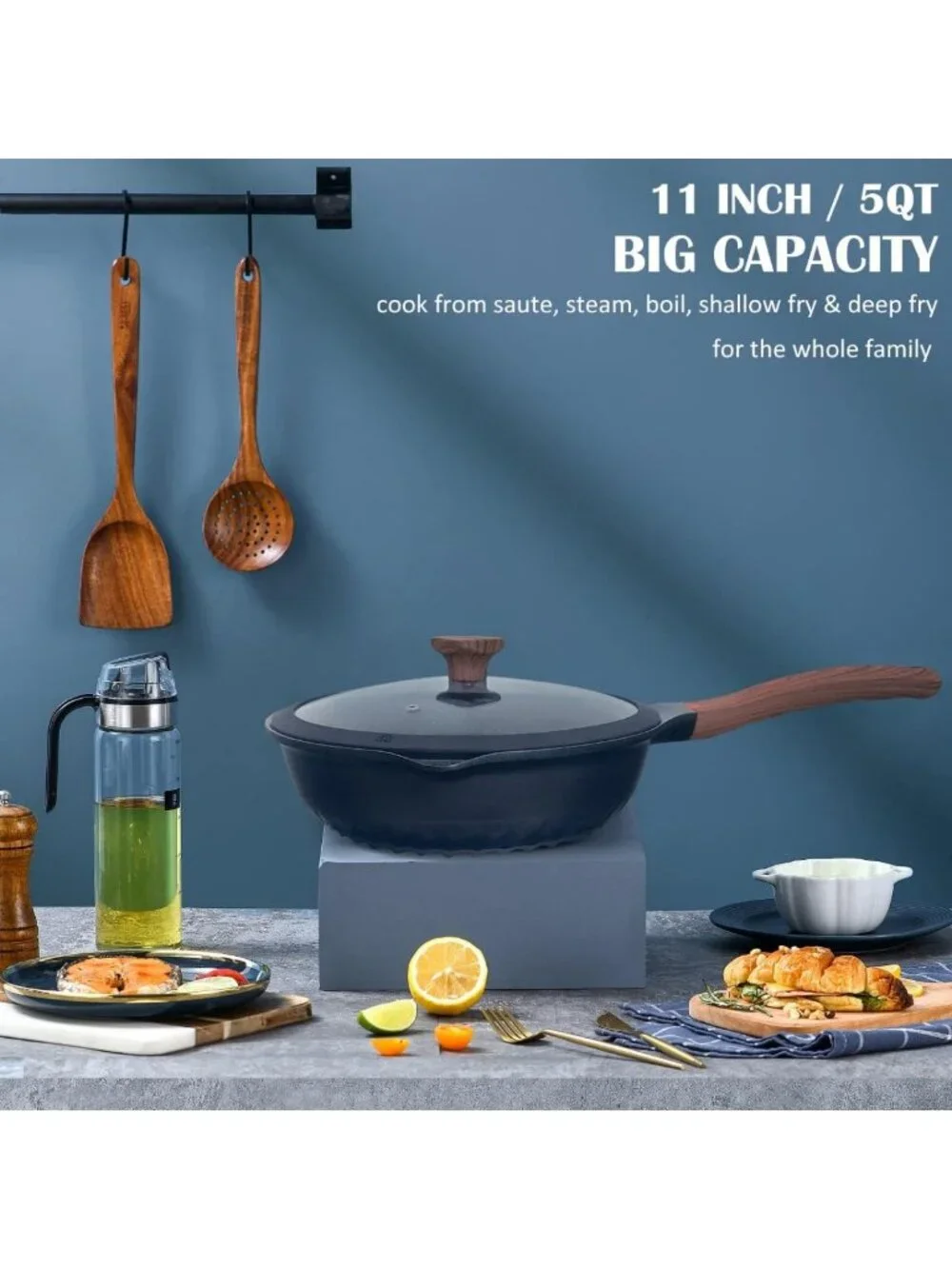 Nonstick Deep Frying Pan with Lid, 11